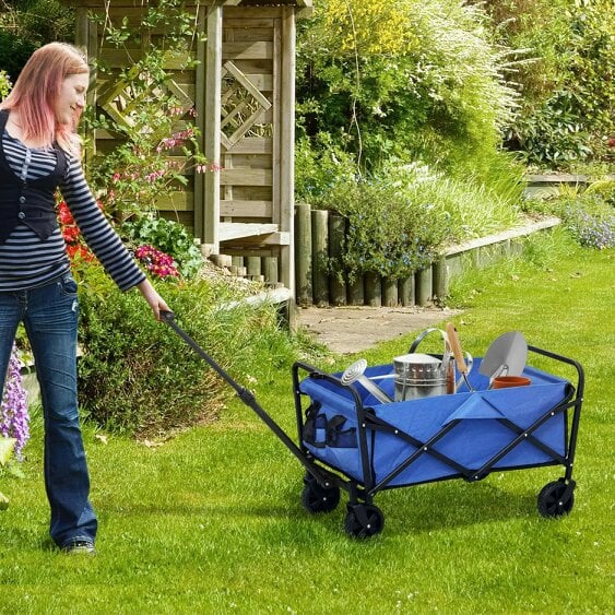 Bobobiy 62L Festival Trolley on Wheels, 120kg Heavy Duty Collapsible Folding Wagon with Adjustable Handle and Carrying Bag for Beach, Blue