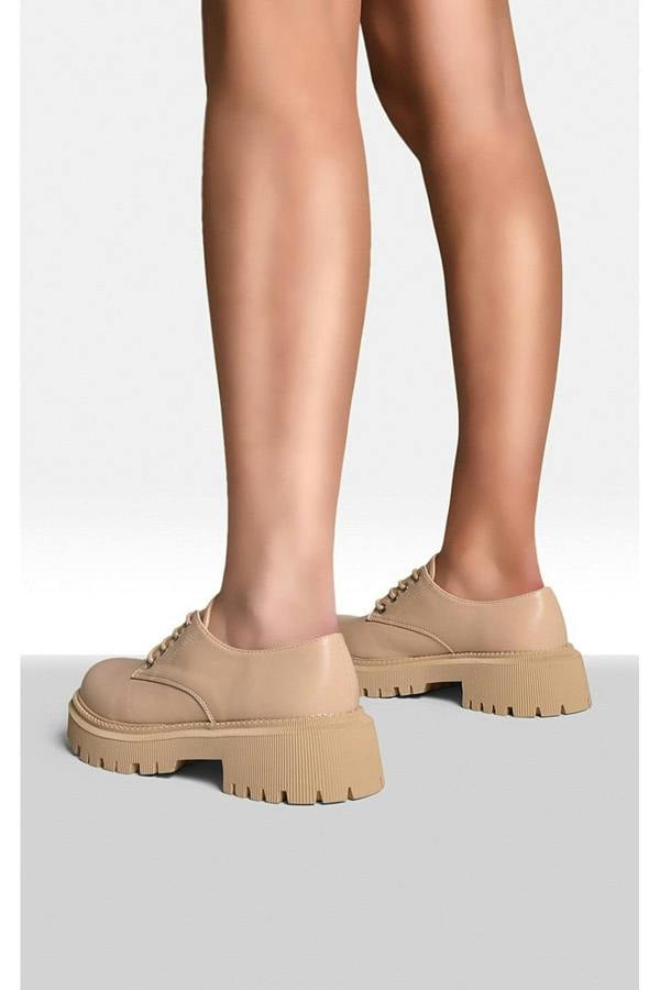 Nayla Chunky Faux Leather Derby Shoes - Nude