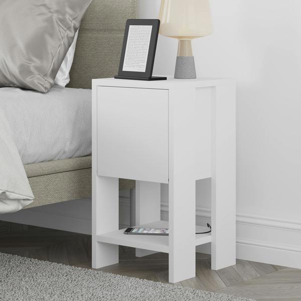 Decortie Ema Modern Bedside Table with Storage Drop-Door Cabinet 30cm Width
