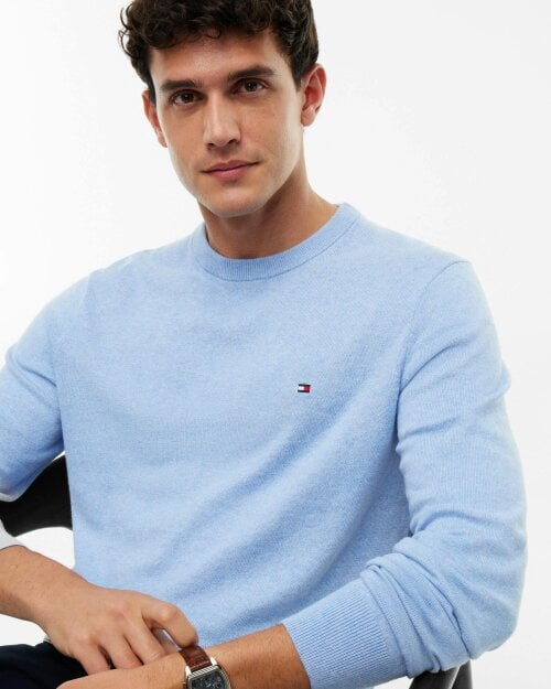 Tommy Hilfiger Organic Cotton Cashmere Mens Crew Sweater - Vessel Blue Heather