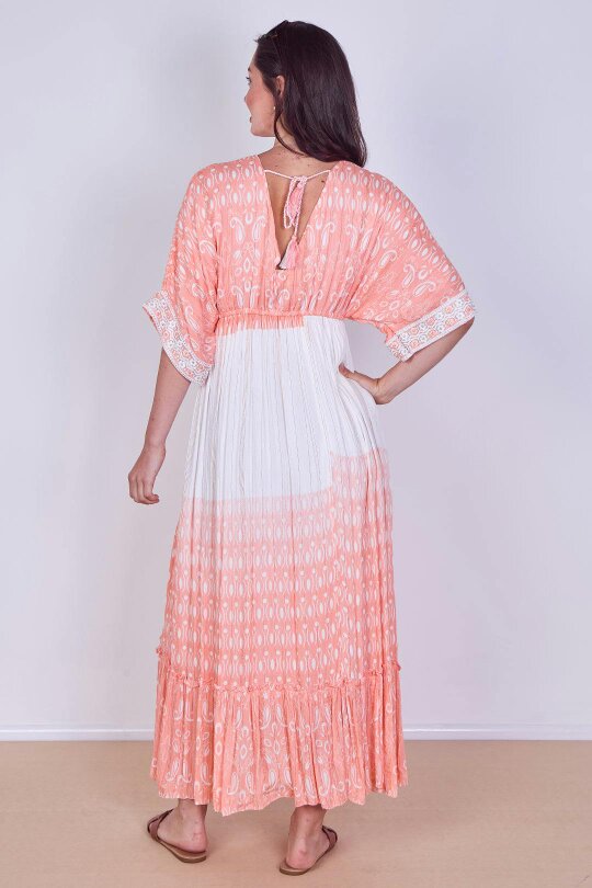 Boho Embroidered Maxi Dress with Tassel Tie – One Size (UK 8–14)