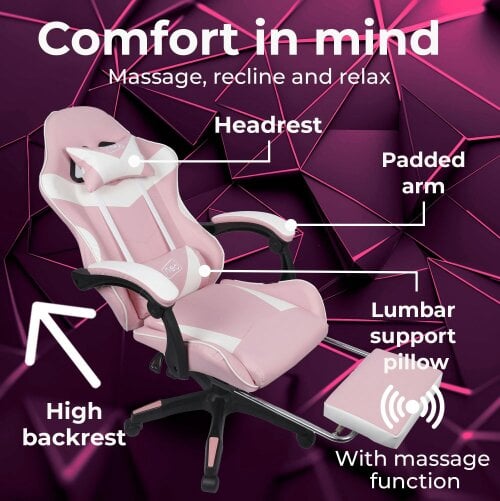 Neo Pink & White PU Leather Gaming Chair with Footrest