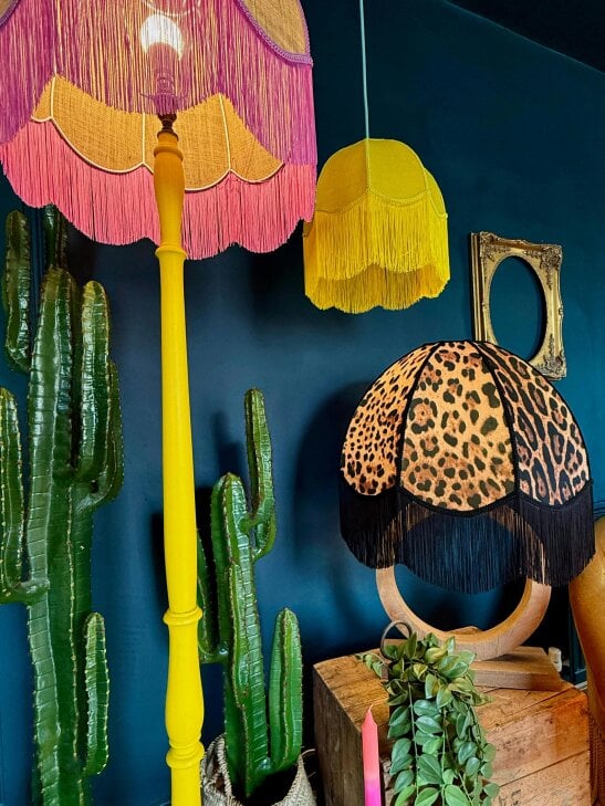 Love Frankie Trixie - Vintage Dome Lampshade in Leopardess with Black Fringe