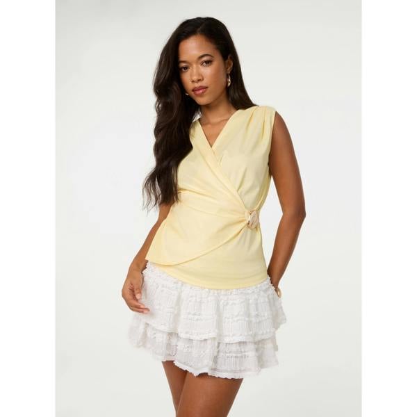 Pink Vanilla Stone Buckle Cross Over Slinky Top