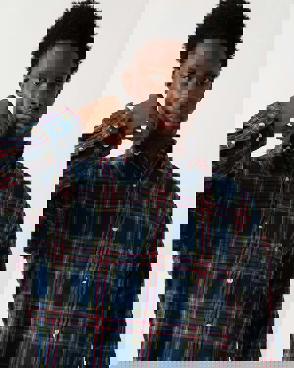 GANT Mens Long Sleeve Indigo Twill Check Shirt - 969 Indigo