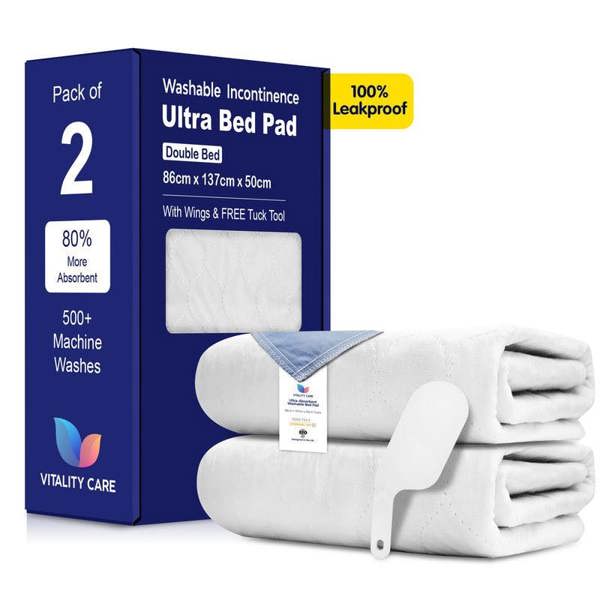 Vitality Care Incontinence Washable Bed Pads Reusable Tumbler dry Bed Size With Tucks & Tuck Tool