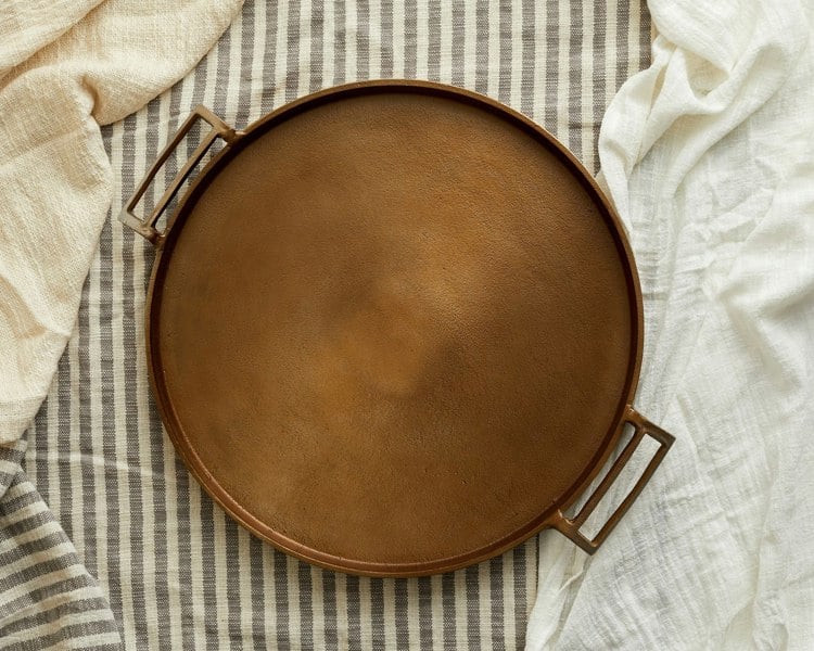 Round Rustic Serving Tray with Handles Bronze Colour What a Host Home