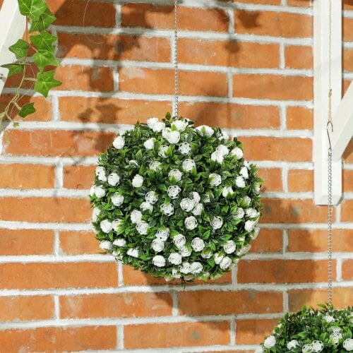 Wyld Haus Lukaka Dino Set Of 2 Artificial UV Resistant Rose Style Topiary Balls H8 28cm White