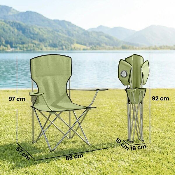 Camping Chair Set of 2 Portable Folding Outdoor Camp Chair with Cup Holders and Carry Bag Green