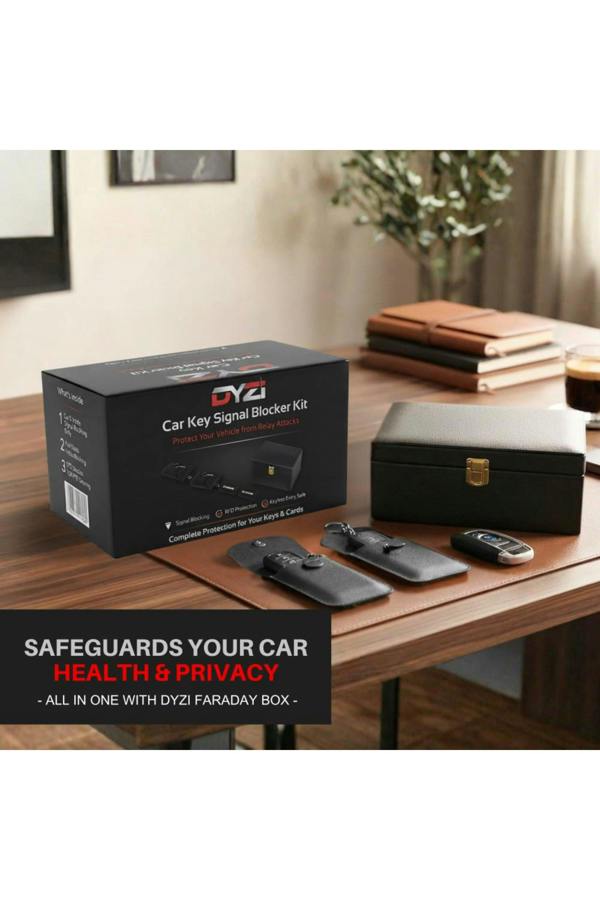 Dyzi Faraday Key Box with 2 Signal Blocking Pouches & RFID Sleeves