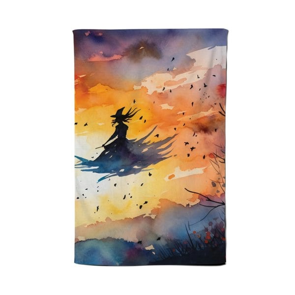 Warren Reed A Mesmerizing Watercolor Artwork Featuring A Graceful Witch Tea Towel