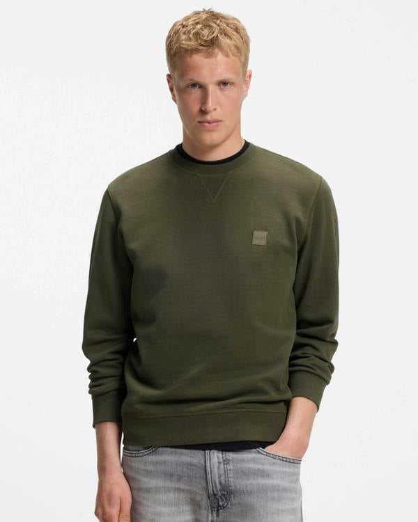 BOSS Orange Westart Mens Crew Neck Sweatshirt With Logo Patch - Bright Green 325