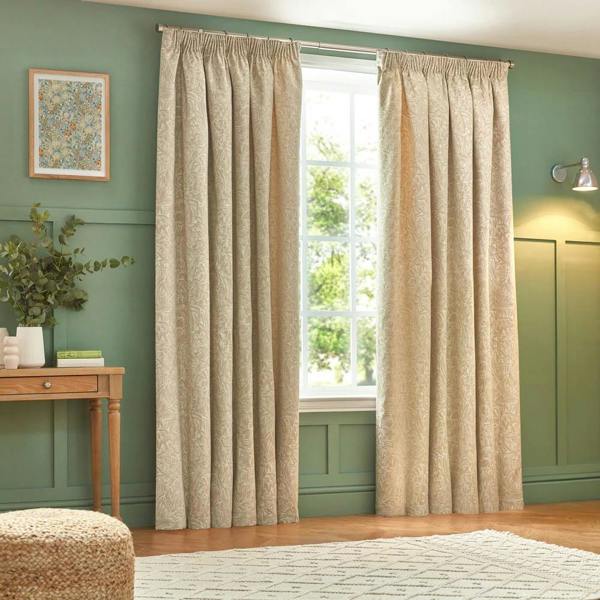 Wylder Nature Grantley Jacquard Pencil Pleat Curtains - Natural - 