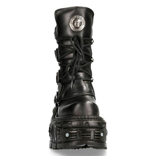 New Rock Unisex Black Leather Combat Platform Boots - TANK373-S1