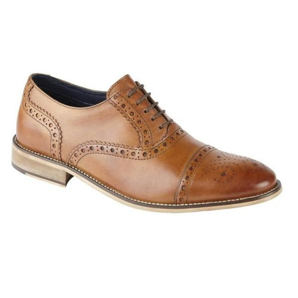 Roamers Mens Leather Brogue - Tan - 