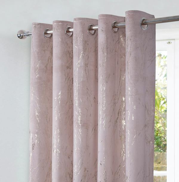 Smart Living Marble Effect Velvet Eyelet Curtain - Blush