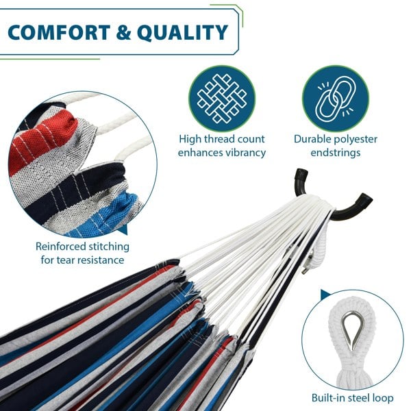 Vivere Double Cotton Hammock with Stand (280cm) - Denim