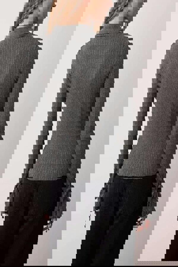 WOVCOR Mercerized Look Ribbed Polo Collar Knit Cardigan