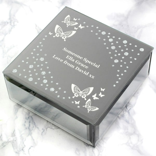Personalised Memento Company Personalised White Butterfly Diamante Glass Trinket Box