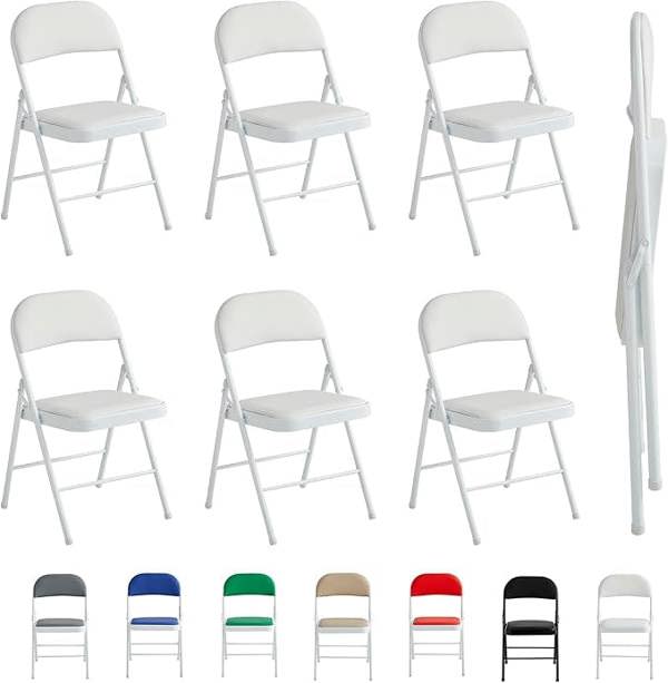 Set of 6 Folding Metal Dining Chairs with Padded Seats