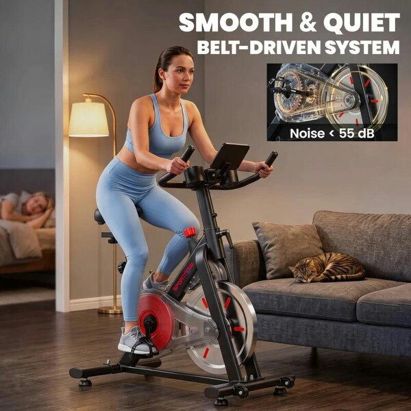 Exercise Bike for Home Gym with Smart APP, Magnetic Resistance, Adjustable Seat & Handlebars, LCD Display, Wheels