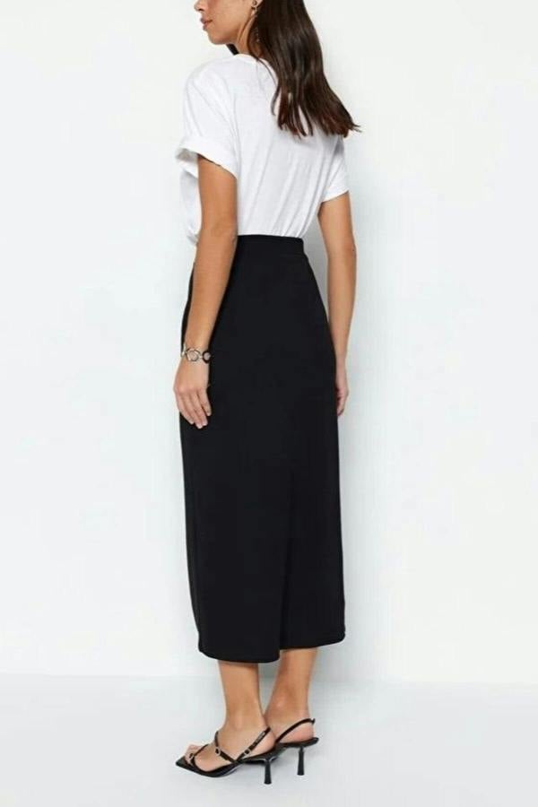 WOVCOR Maxi High Waist Knit Skirt with Slit Detail