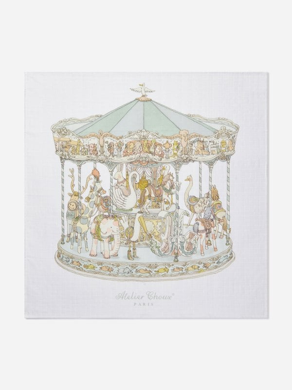 Atelier Choux Baby Carousel Swaddle in White (100cm)