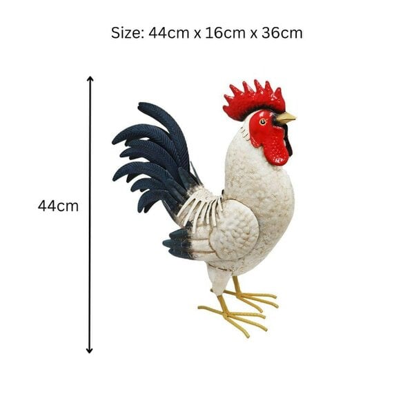 EDH Door Hardware Metal White Cockerel (44cm x 16cm x 36cm) – Handcrafted Rustic Rooster Garden Ornament Farmyard Statue
