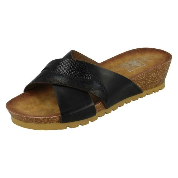 Down to Earth Ladies Down To Earth Mid Wedge X Vamp Mule Sandals