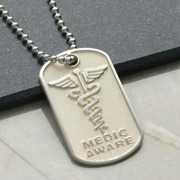 Christopher James of London Sterling Silver 3D Medic Aware Dog Tag With Engraving