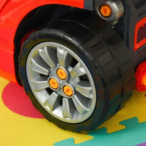 Bobobiy Kids Truck Engine Toy Set, Toddler Educational Car Service Station Playset, Take Apart Workshop, Light, for 3-5 Years Old Red