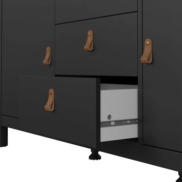 Wyld Haus Wildberry Matt Black Wooden Sideboard 2 Doors 3 Drawers Leather Handles