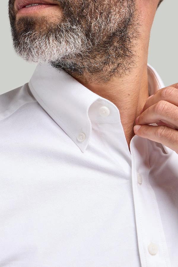 White Button-Down Collar Washed Oxford Shirt
