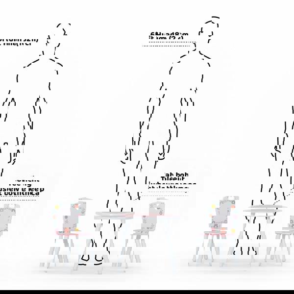 Height of the toddler table and chair set compared to a 6ft human.
