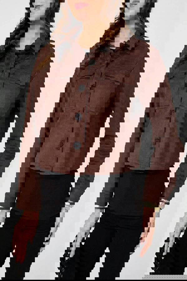 Brown | Faux Suede Cropped Boxy Jacket