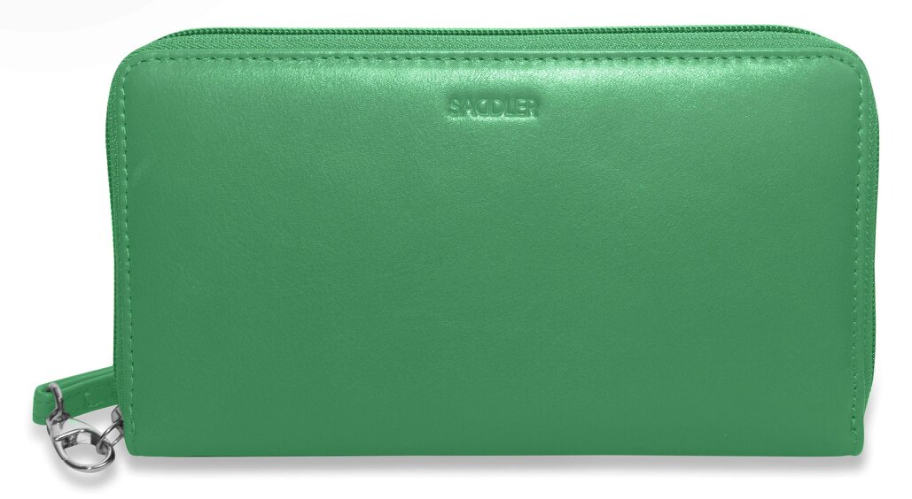 SADDLER SOPHIA Leather Zip Around Purse  - 15 Card slots, Mobile Phone Pocket,  Detachable Wrist Strap- RFID Protected - Jelly Bean