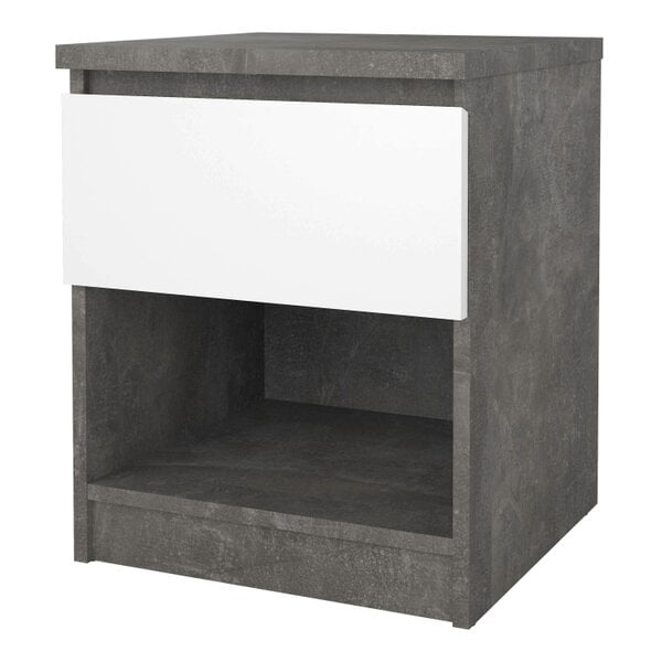 Wyld Haus Budapest Concrete Effect and White Wooden Bedside Table 1 Drawer 1 Shelf
