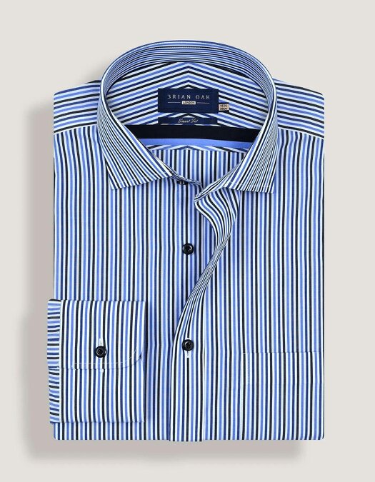 Men's Royal Blue and Navy Striped Formal Shirt