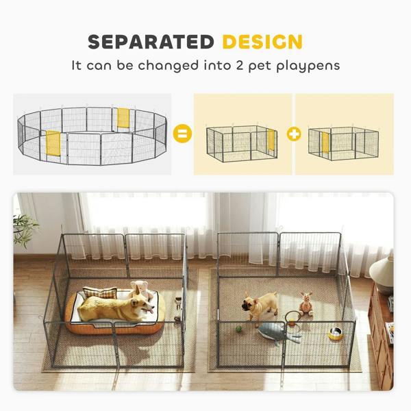 Grey wire dog playpen that can be separated into two smaller play areas