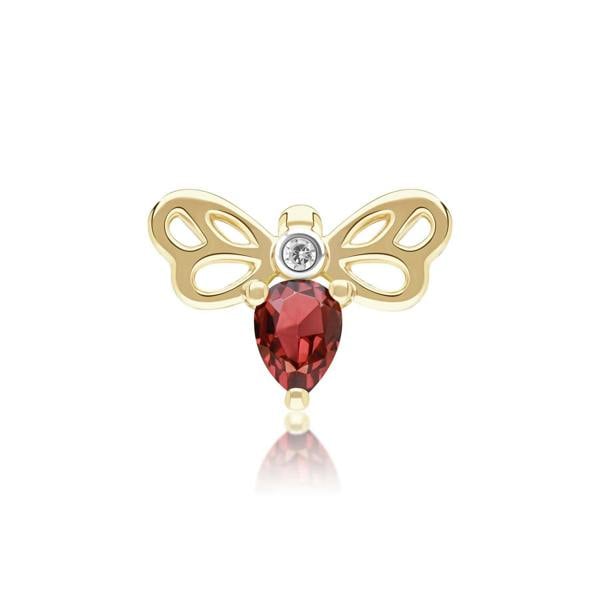 Gemondo Honeycomb Art Nouveau Pear Shape Garnet and Diamond Bee Pin in 9ct Yellow Gold