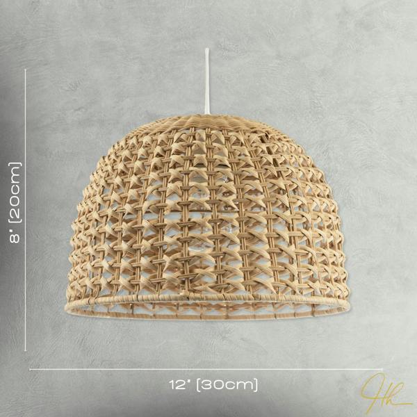Vintage Intricate Woven Lattice Light Toned Rattan Pendant Light Shade Image 7
