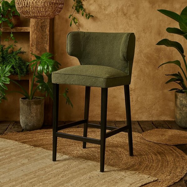 Wyld Haus Modena Modern Green Upholstered Bar Stool with Wooden Legs