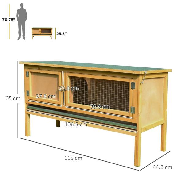 Wooden small animal hutch with wire front and openable roof (side view)