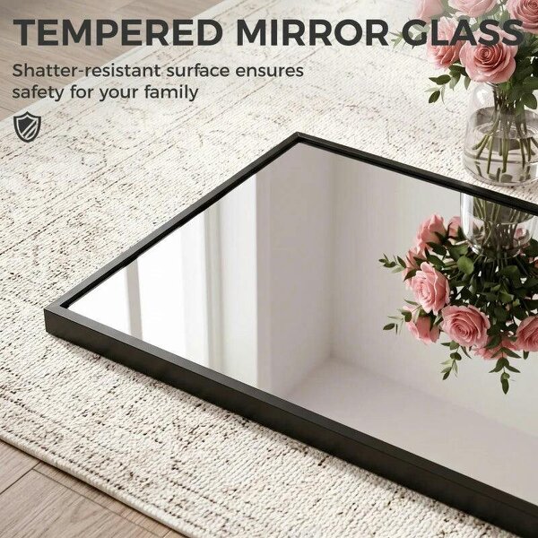 40 x 110 cm Full Length Wall Mirror, Rectangular Mirror with Adjustable Hooks, Over the Door or Wall Mounted, Black