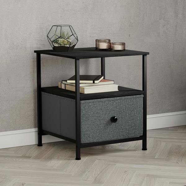 Vida Designs Chorley 1 Drawer Fabric Drawer Chest, Beige & Grey Wood