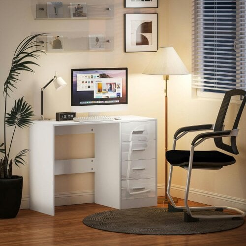 Wyld Haus Reka 98cm High Gloss White Desk 4 Drawers For Home Office