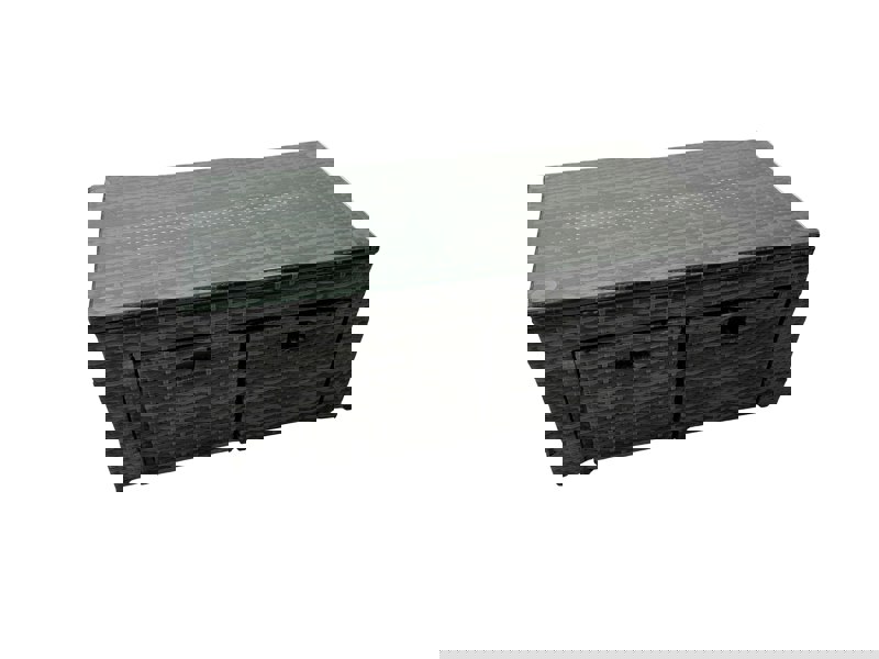 Fimous 10 Seat Poly Rattan Outdoor Patio Oblong Coffee Table Corner Sofa Sets with 3 Stool Chair for Garden Backyard Dark Grey Mixed