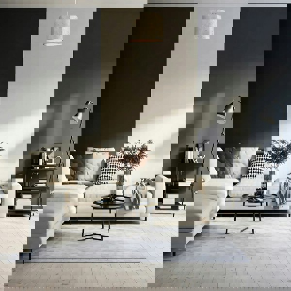 Chic Textured Off-Cream Jacquard Drum Shade with Gold Foil Decor Print Image 6