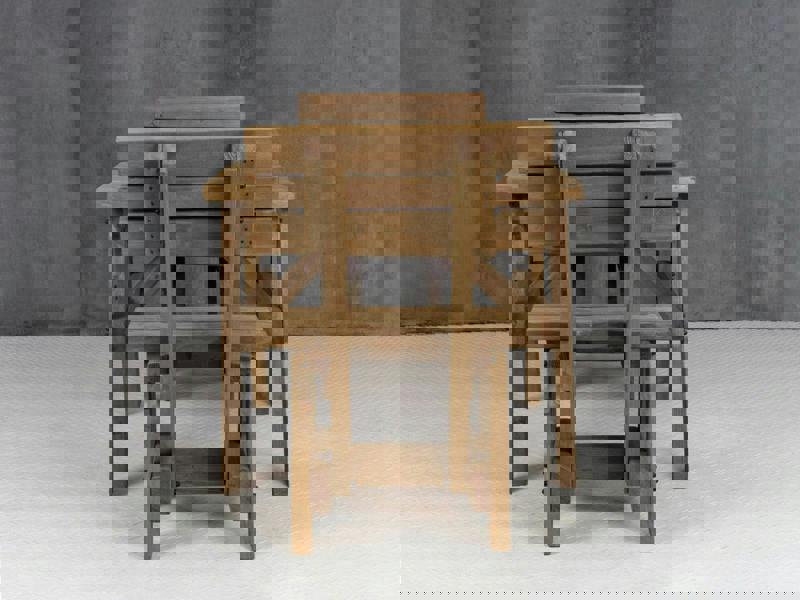 Victoria Space-Saving Picnic Table and Benches Set with Backrest – Rustic Finish Wooden Outdoor Dining Set for Gardens and Patios
