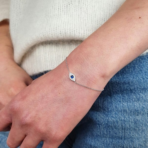 Minimalist Elegant Evil Eye Sterling Silver Bracelet